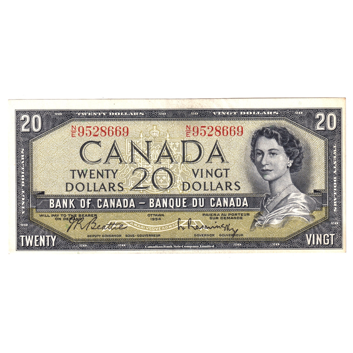 BC-41b 1954 Canada $20 Beattie-Rasminsky, N/E, Extra Fine (EF40)