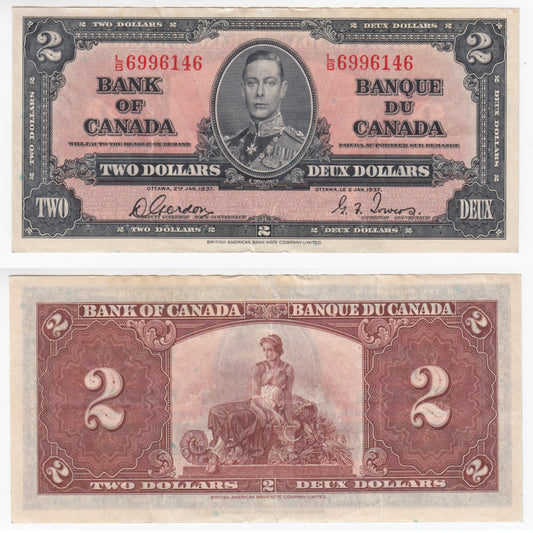 BC-22b 1937 Canada $2 Gordon-Towers, L/B, VF-EF