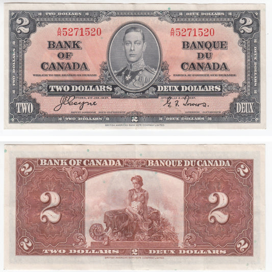 BC-22c 1937 Canada $2 Coyne-Towers, A/R, VF-EF (VF30)