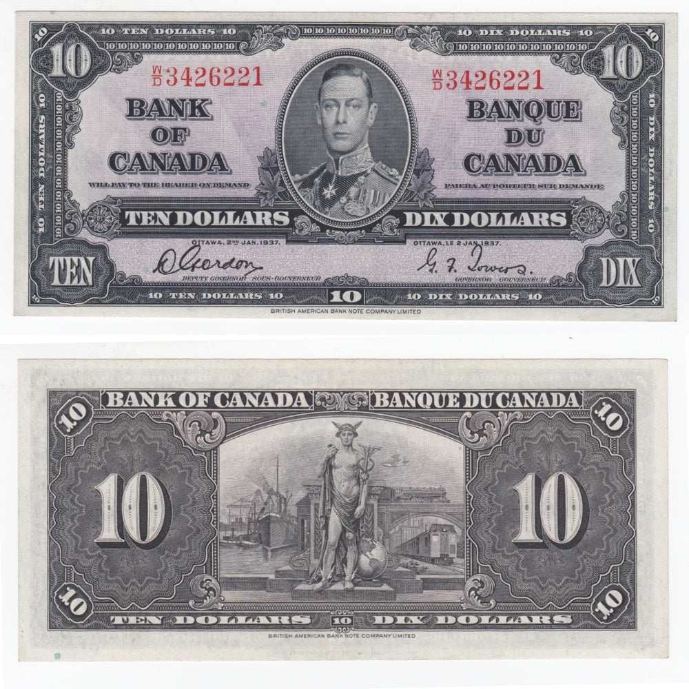 BC-24b 1937 Canada $10 Gordon-Towers, W/D, EF-AU (EF45)