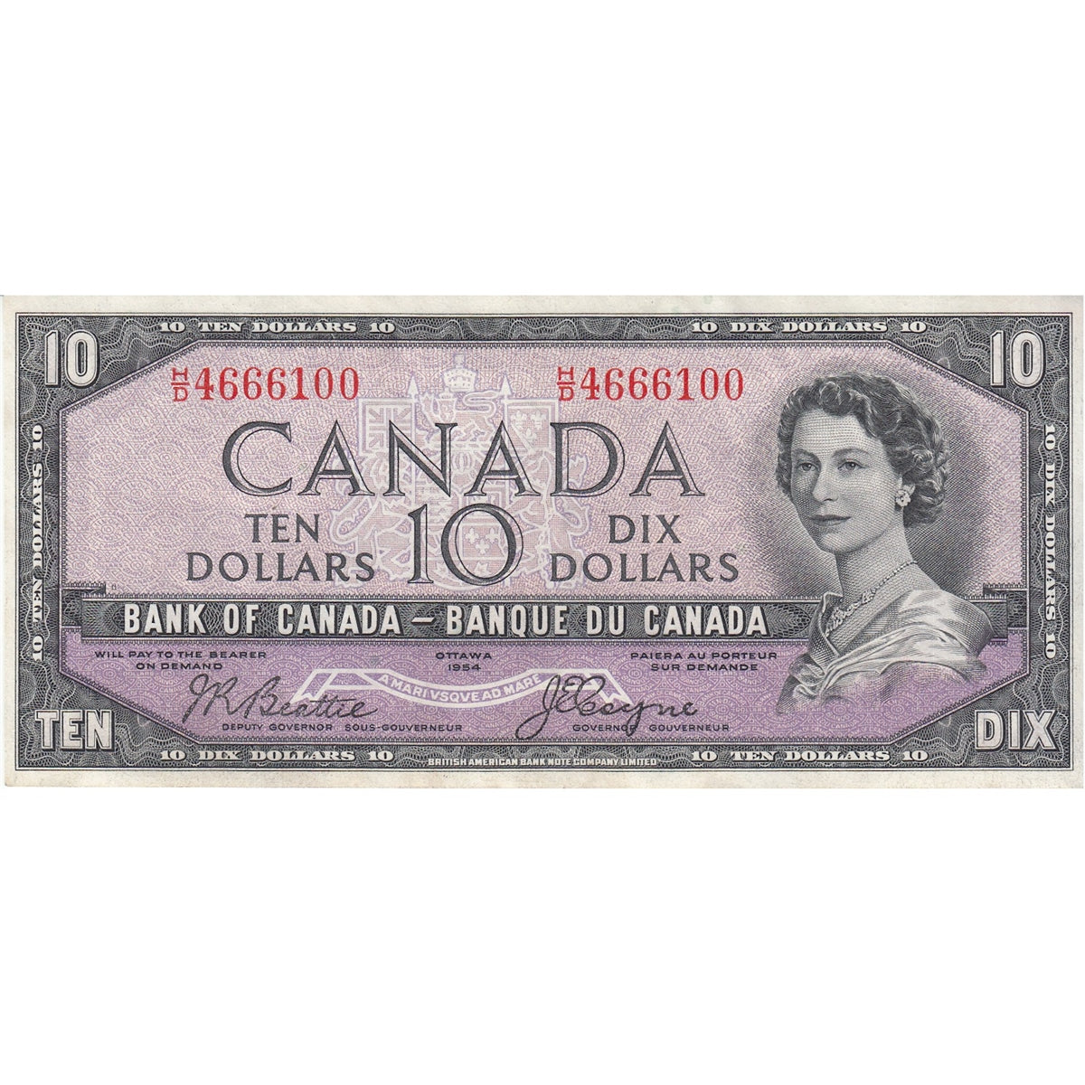 BC-32b 1954 Canada $10 Beattie-Coyne, Devil's Face, H/D, Extra Fine (EF40)