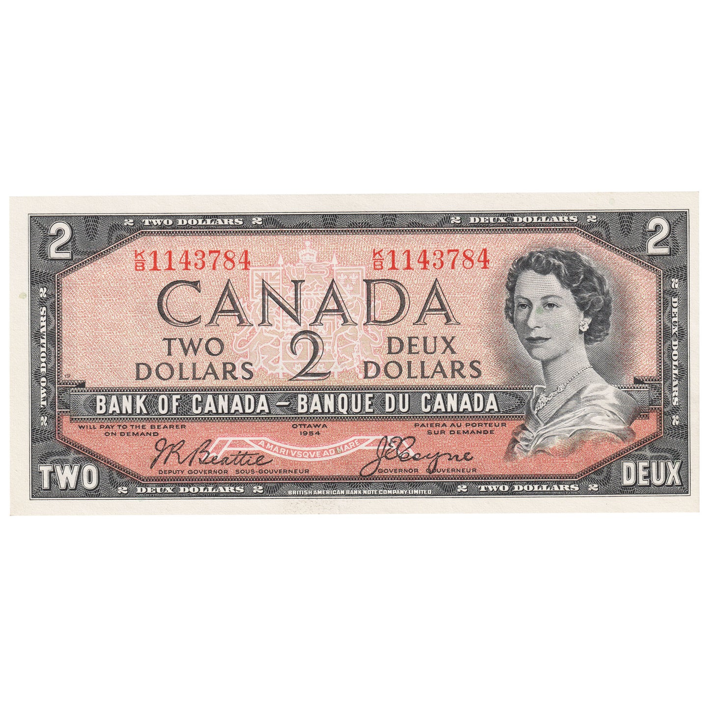 BC-38a 1954 Canada $2 Beattie-Coyne, K/B, Uncirculated (MS60)