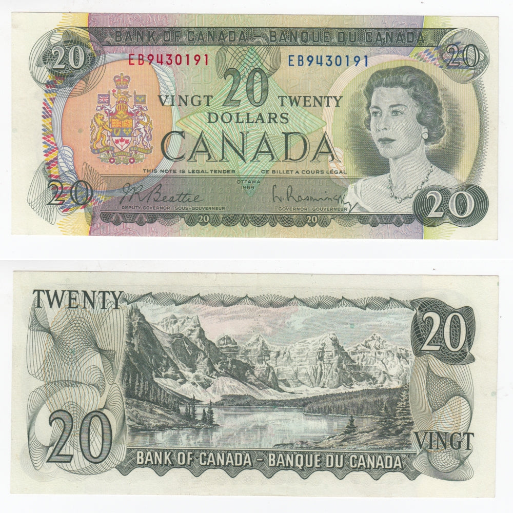 BC-50a 1969 Canada $20 Beattie-Rasminsky, EB, EF-AU (EF45)