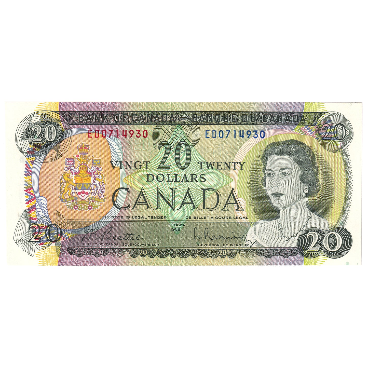 BC-50a 1969 Canada $20 Beattie-Rasminsky, ED, CUNC