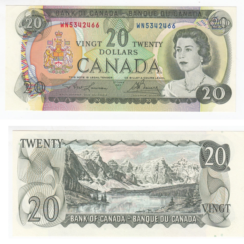 BC-50b 1969 Canada $20 Lawson-Bouey, WN, Uncirculated (MS60)