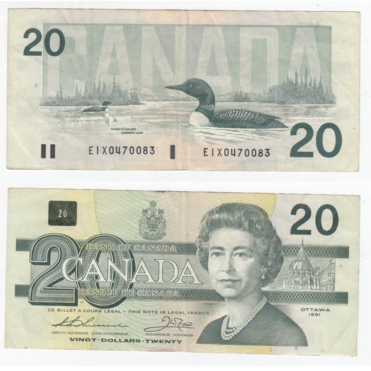BC-58aA 1991 Canada $20 Thiessen-Crow, EIX w/o Serifs, Circ