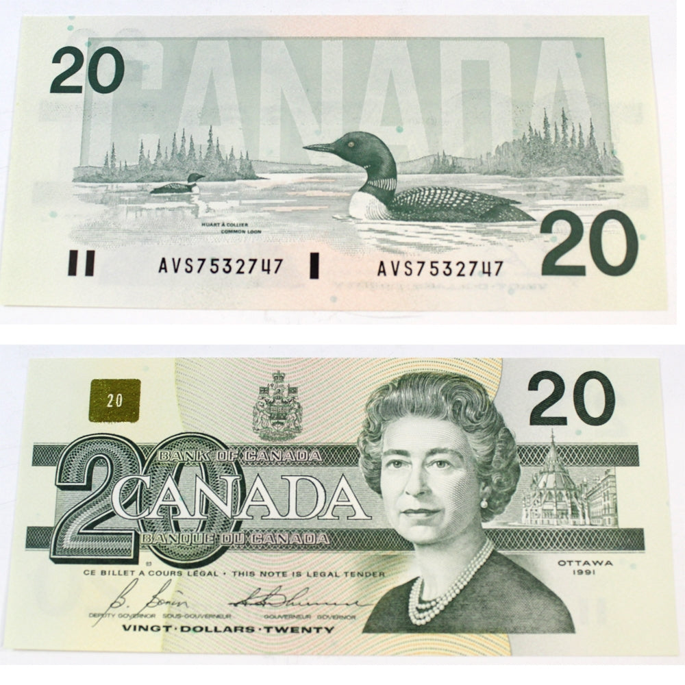 BC-58b-i 1991 Canada $20 Bonin-Thiessen, AVS, AU-UNC (AU55)