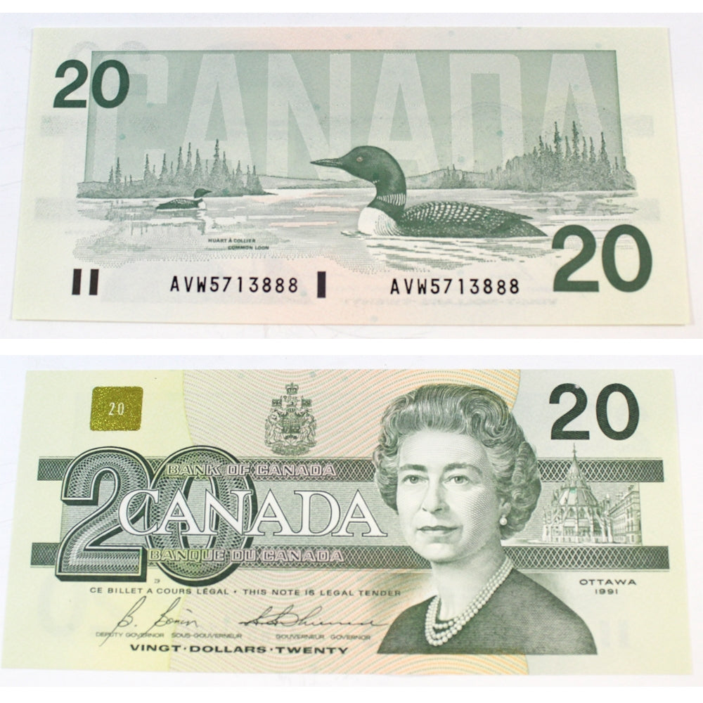 BC-58b-i 1991 Canada $20 Bonin-Thiessen, AVW, Choice Uncirculated (CUNC63)