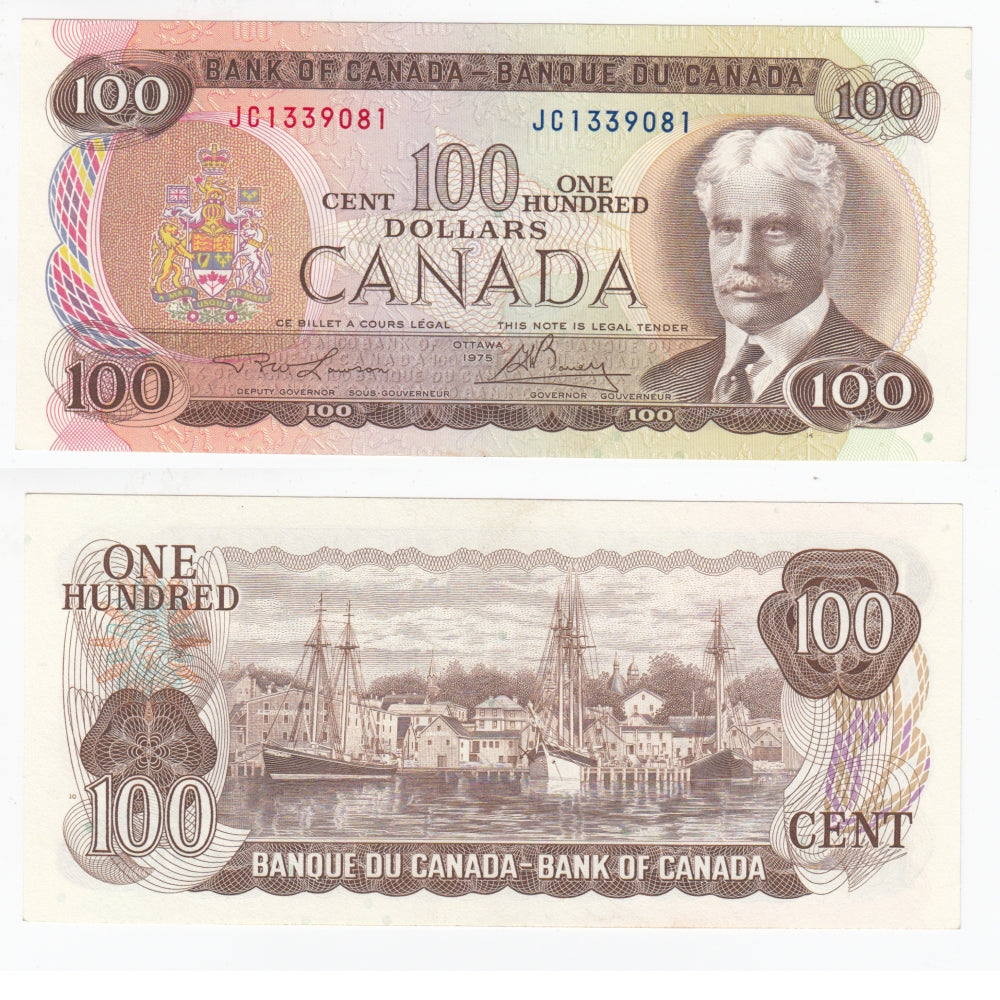 BC-52a 1975 Canada $100 Lawson-Bouey, JC, Almost Uncirculated (AU50)