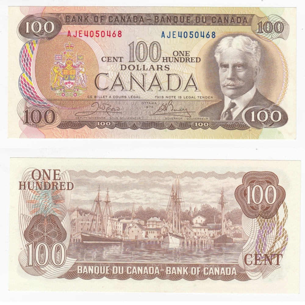 BC-52b 1975 Canada $100 Crow-Bouey, AJE, Uncirculated (MS60)