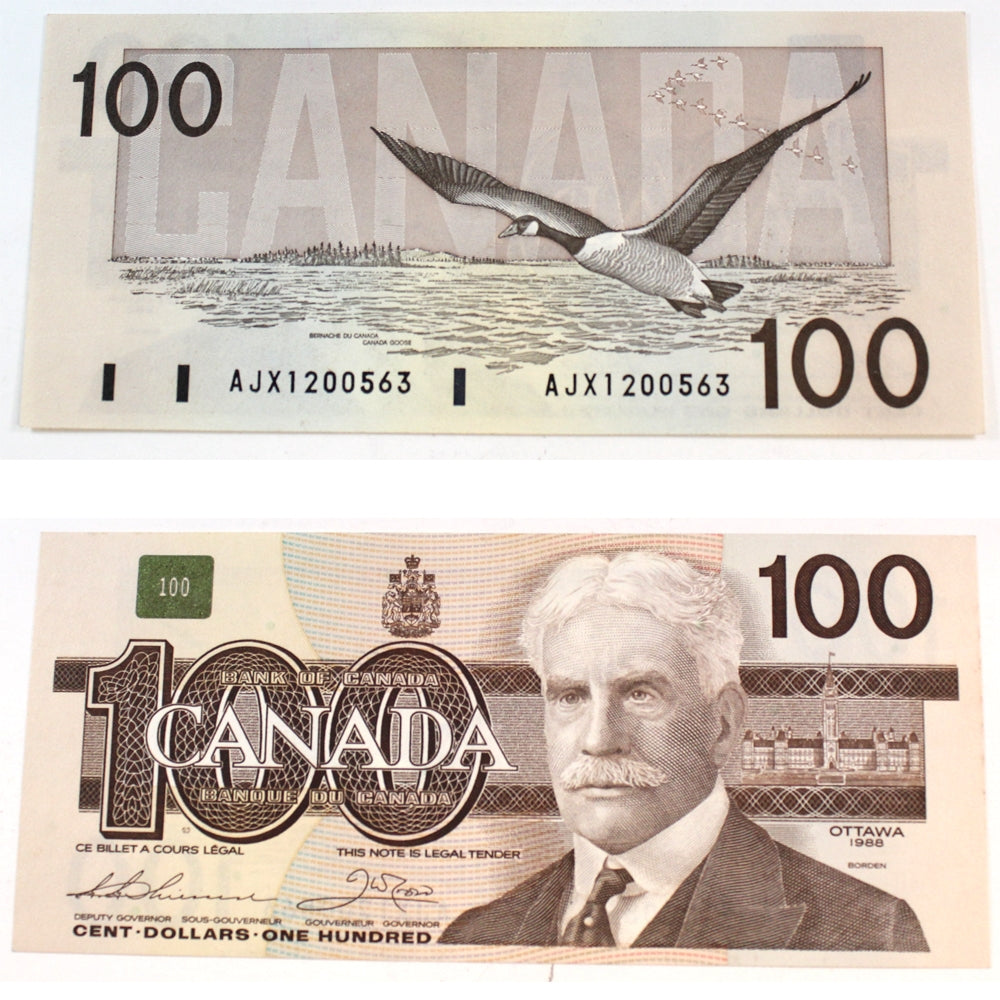 BC-60aA 1988 Canada $100 Thiessen-Crow, AJX with Hidden BPN, EF-AU (EF45)