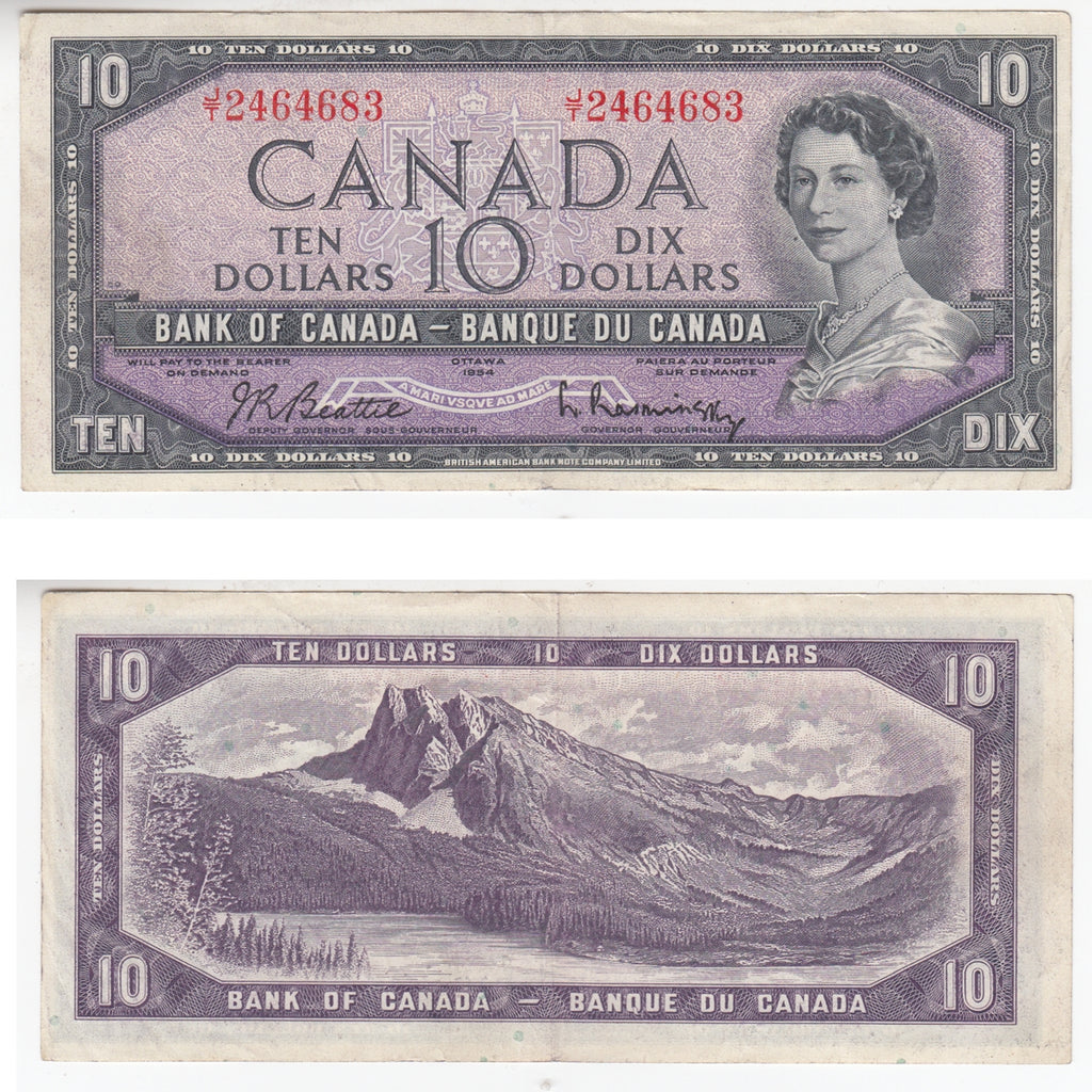 BC-40b 1954 Canada $10 Beattie-Rasminsky, J/T, EF-AU (EF45)