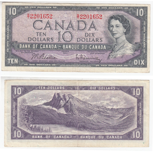 BC-40b 1954 Canada $10 Beattie-Rasminsky, S/T, Very Fine (VF20)