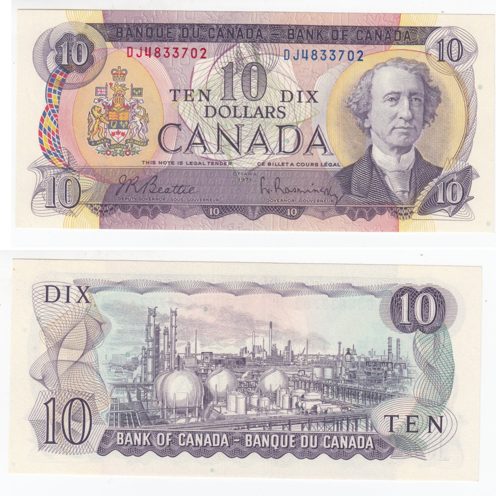 BC-49a 1971 Canada $10 Beattie-Rasminsky, DJ, AU-UNC (AU55)