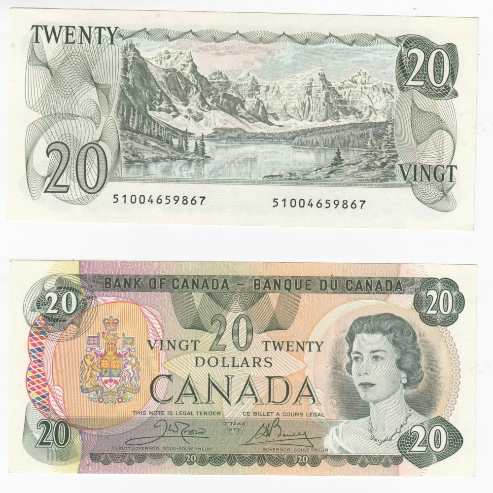 BC-54bA 1979 Canada $20 Crow-Bouey, 510, Steel Engraved, Almost Uncirculated (AU50)