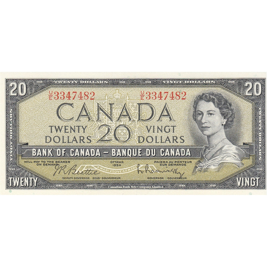 BC-41b 1954 Canada $20 Beattie-Rasminsky, U/E, Almost Uncirculated (AU50)