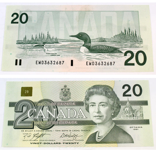 BC-58d 1991 Canada $20 Knight-Dodge, EWD, CUNC