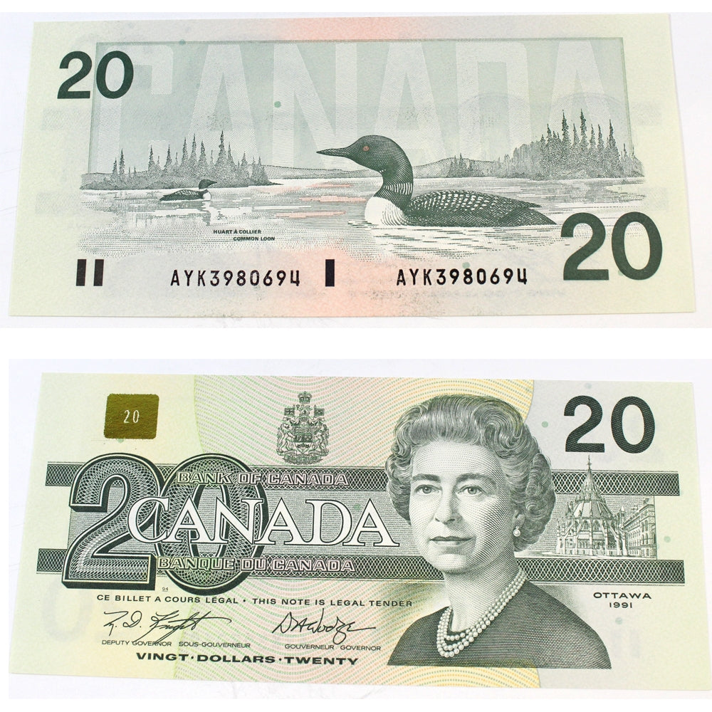 BC-58d-i 1991 Canada $20 Knight-Dodge, AYK, Choice Uncirculated (CUNC63)