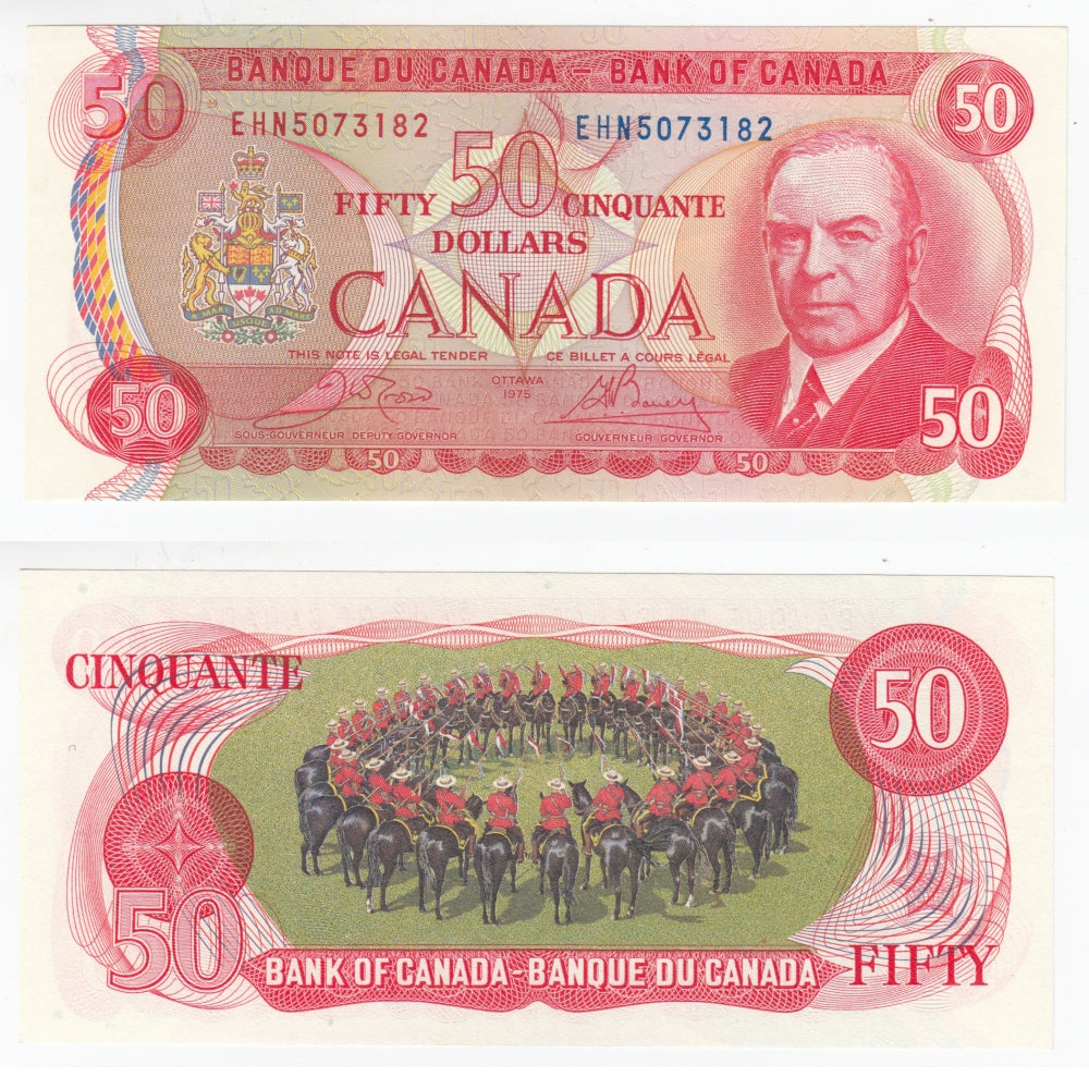 BC-51b 1975 Canada $50 Crow-Bouey, EHN, Almost Uncirculated (AU50)