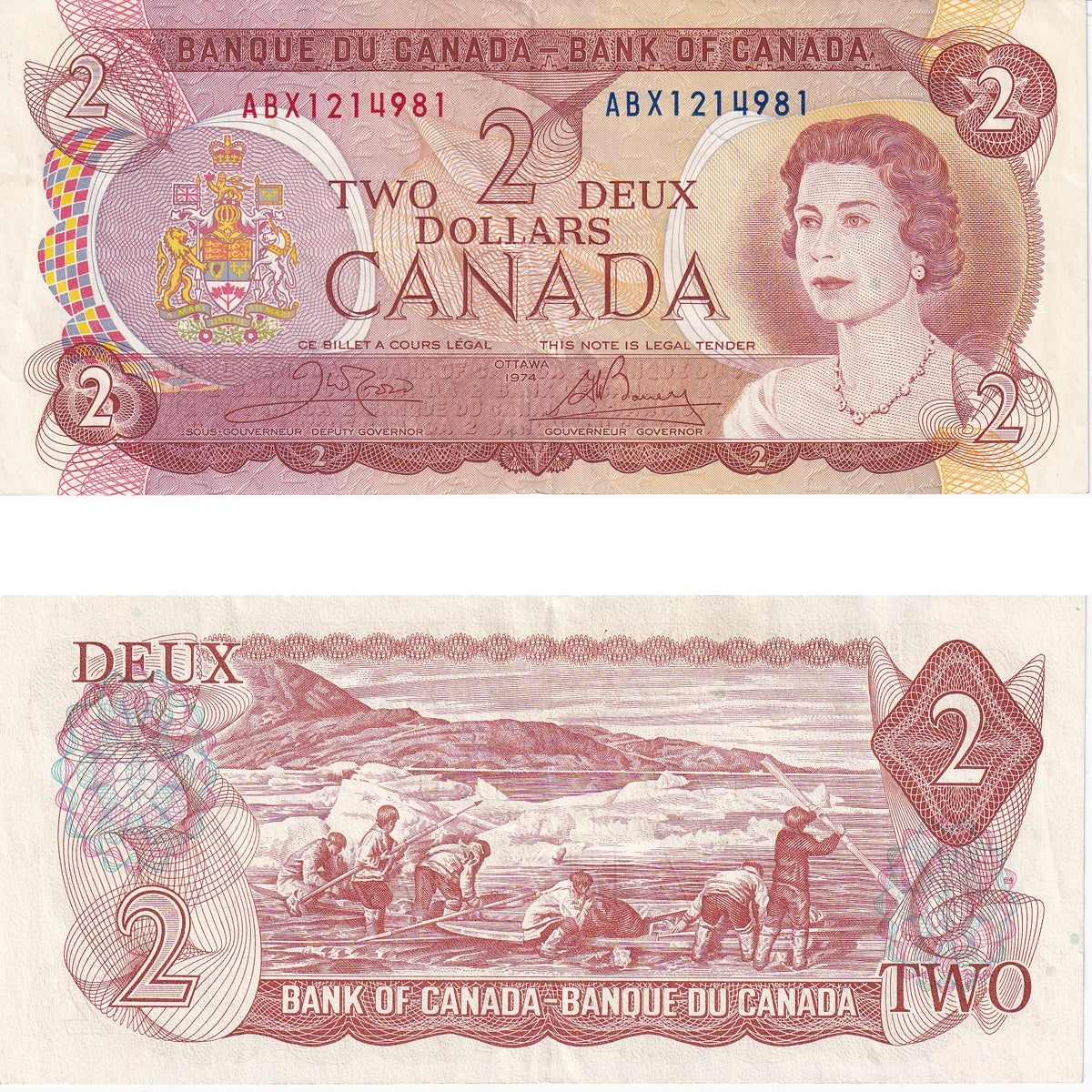 BC-47bA 1974 Canada $2 Crow-Bouey, ABX, Extra Fine (EF40)