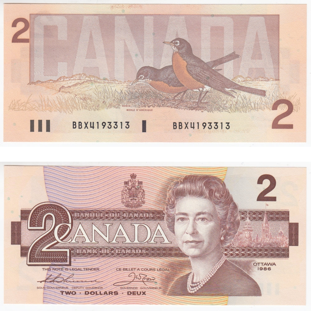BC-55bA 1986 Canada $2 Thiessen-Crow, Small BBX, Uncirculated (MS60)