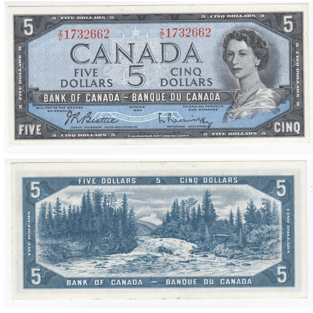 BC-39b 1954 Canada $5 Beattie-Rasminsky, Z/C, EF-AU (EF45)