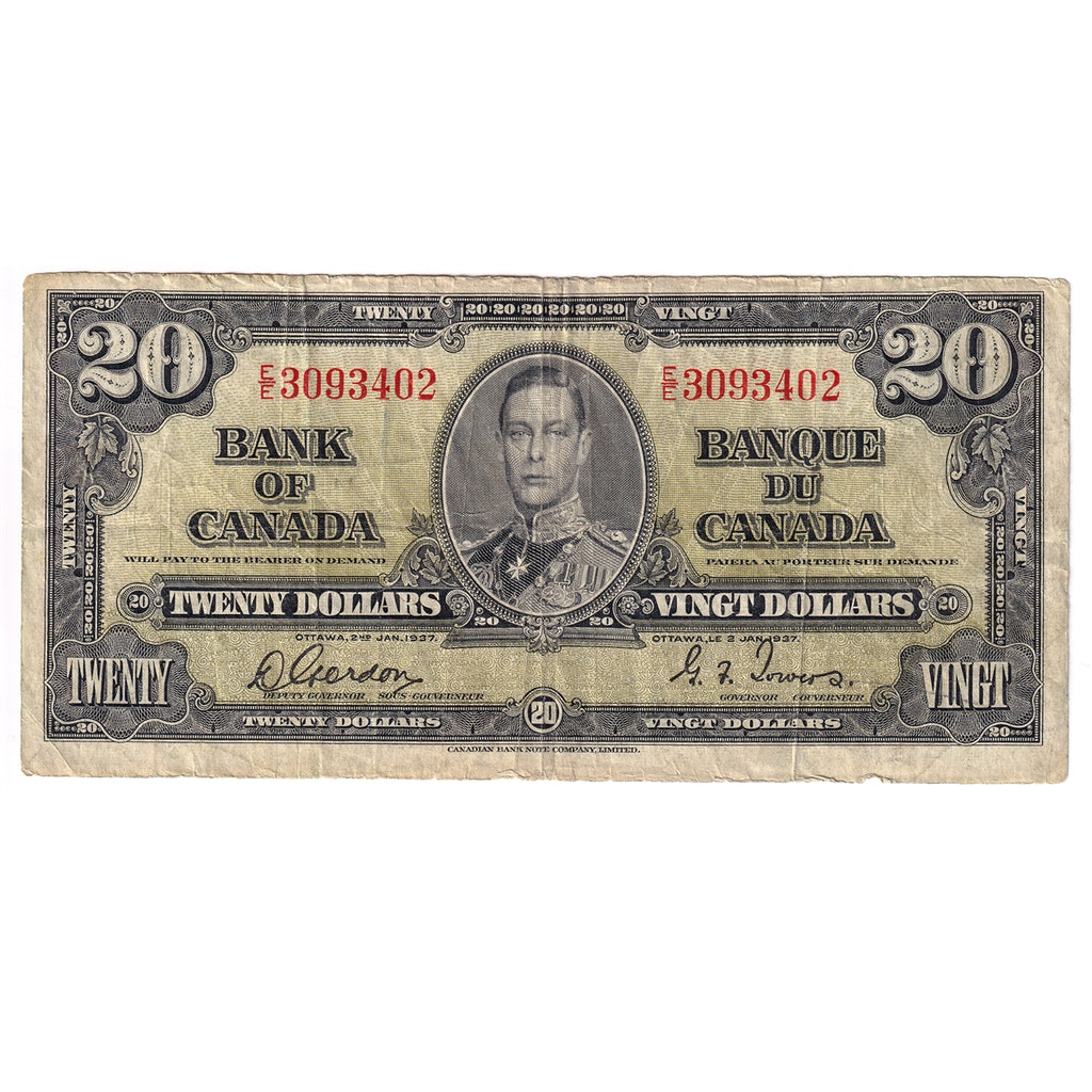 BC-25b 1937 Canada $20 Gordon-Towers, E/E, Circ