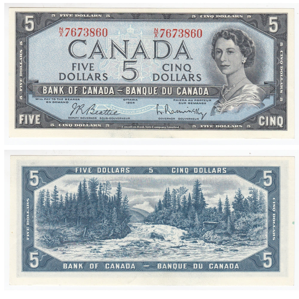 BC-39b 1954 Canada $5 Beattie-Rasminsky, N/X, Almost Uncirculated (AU50)