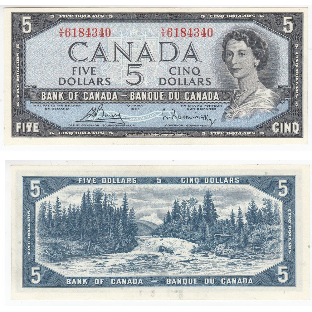 BC-39c 1954 Canada $5 Bouey-Rasminsky, V/X, Almost Uncirculated (AU50)