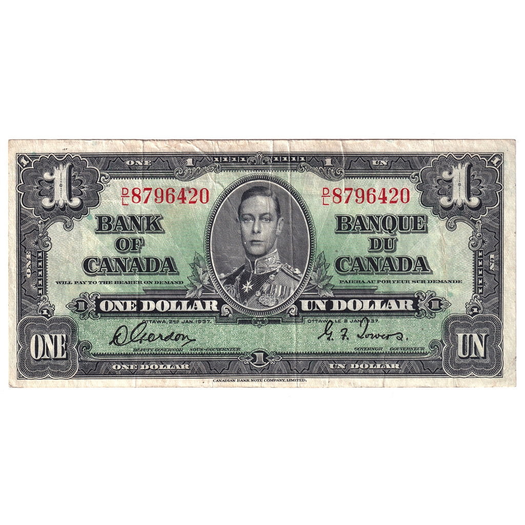 BC-21c 1937 Canada $1 Gordon-Towers, D/L, Very Fine (VF20)