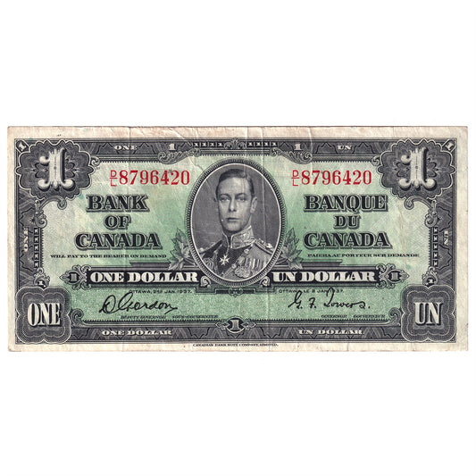 BC-21c 1937 Canada $1 Gordon-Towers, D/L, Very Fine (VF20)