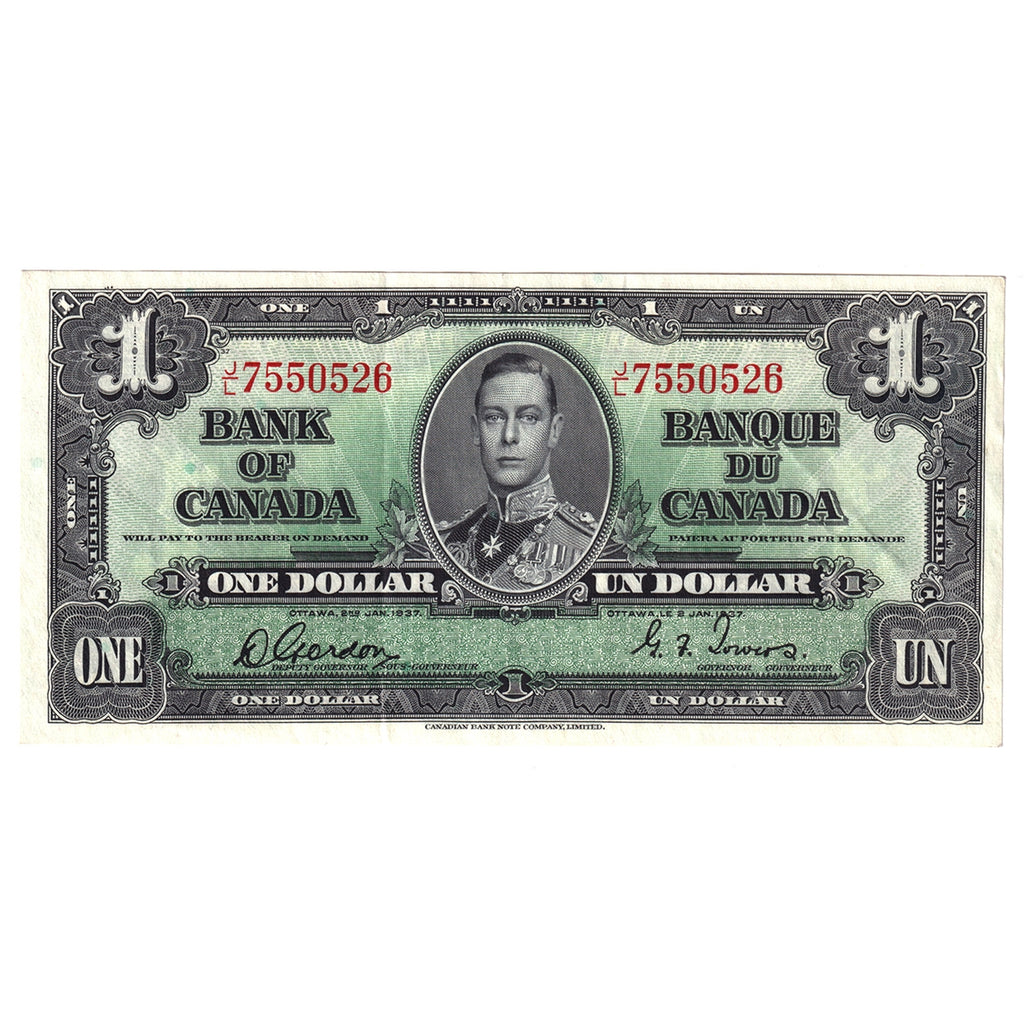 BC-21c 1937 Canada $1 Gordon-Towers, J/L, EF-AU (EF45)