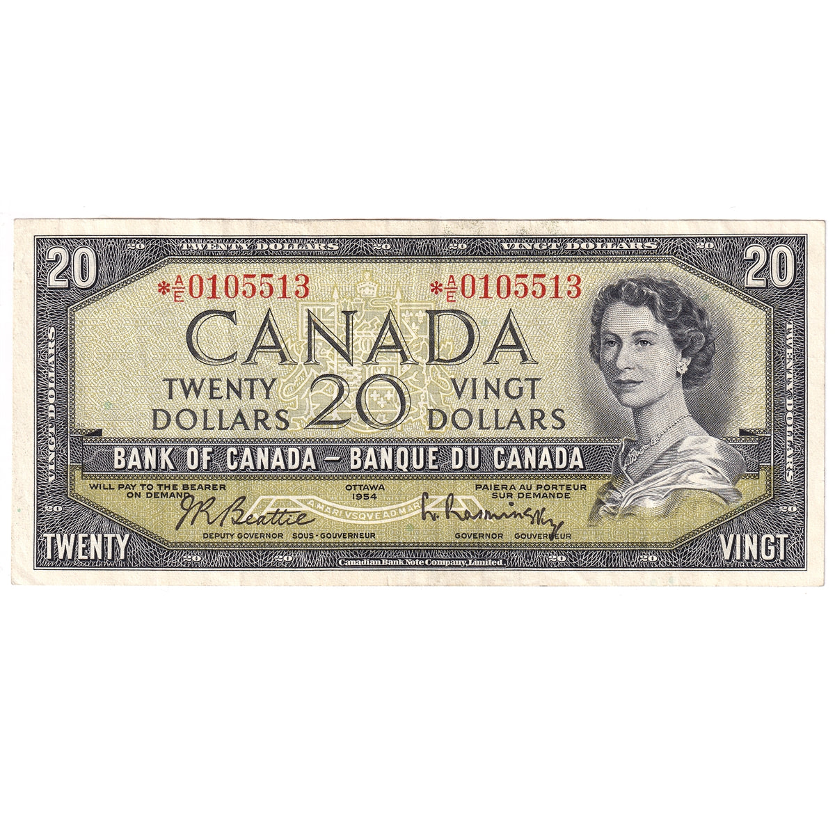BC-41bA 1954 Canada $20 Beattie-Rasminsky, *A/E, Very Fine (VF20)