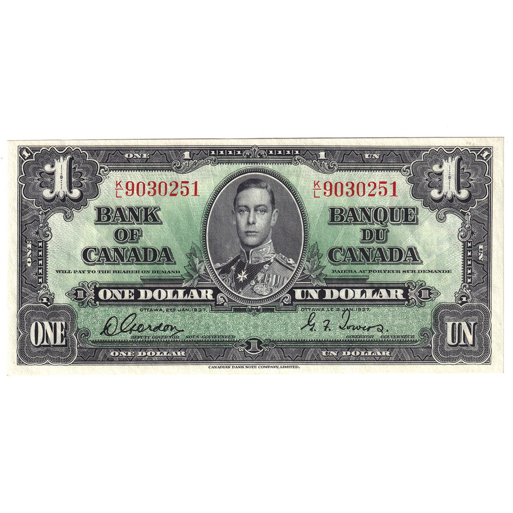 BC-21c 1937 Canada $1 Gordon-Towers, K/L, Choice Uncirculated (CUNC63)