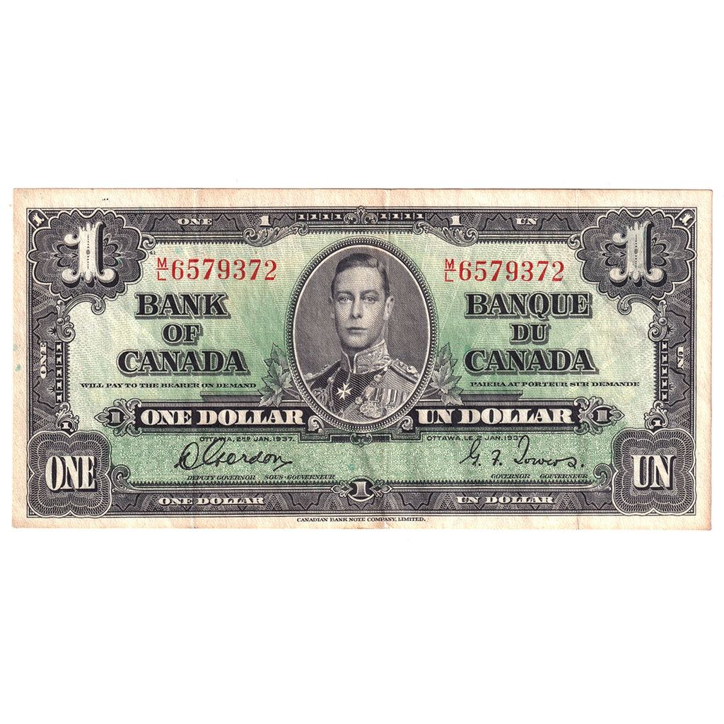 BC-21c 1937 Canada $1 Gordon-Towers, M/L, VF-EF (VF30)
