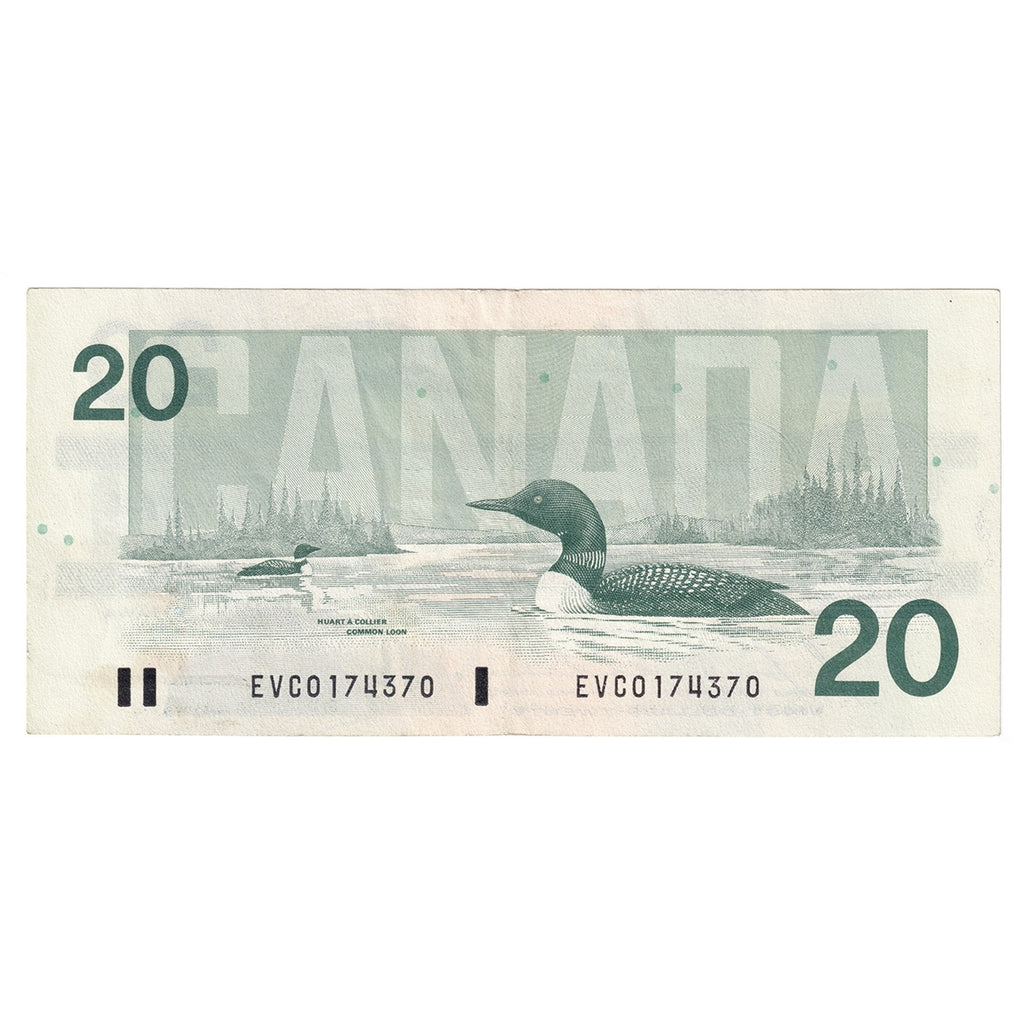 BC-58b-ii 1991 Canada $20 Bonin-Thiessen, EVC, No Back Position Number, CIRC