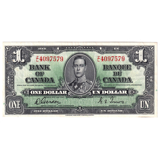 BC-21c 1937 Canada $1 Gordon-Towers, Z/L, VF-EF (VF30)