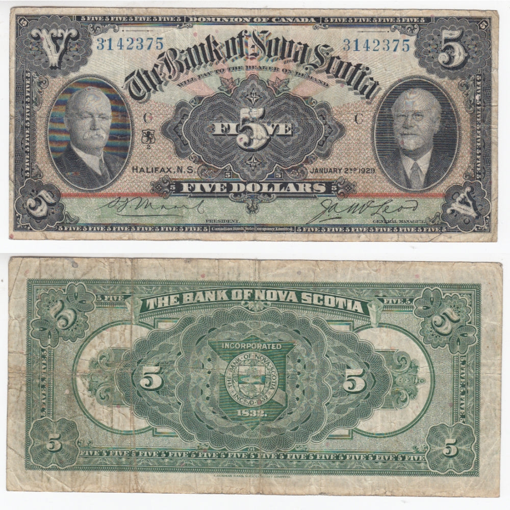 550-34-02 1929 Bank of Nova Scotia $5 Moore-McLeod, Fine (F12)