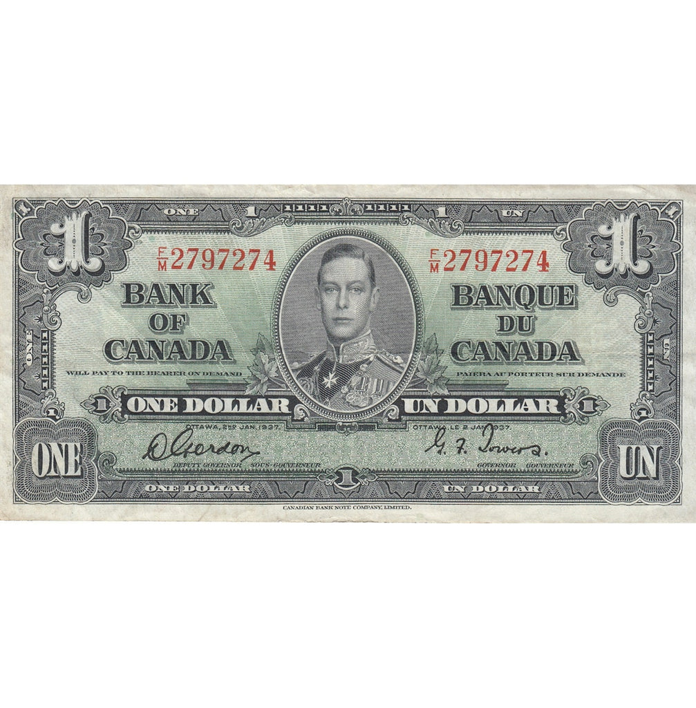 BC-21c 1937 Canada $1 Gordon-Towers, F/M, Very Fine (VF20)