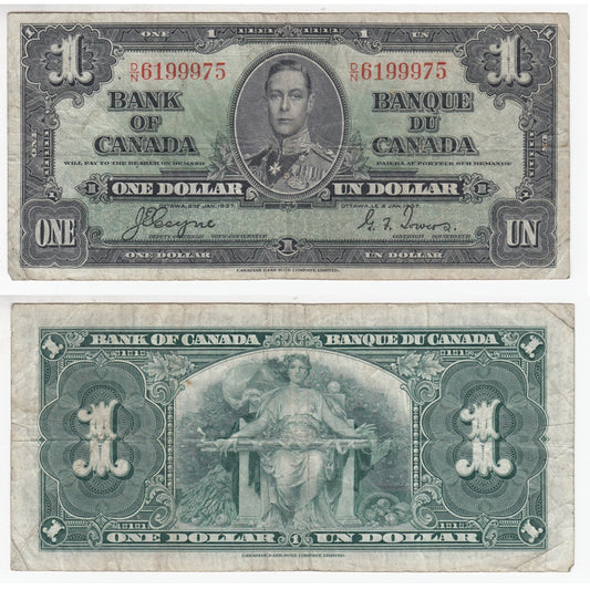 BC-21d 1937 Canada $1 Coyne-Towers, D/N, F-VF
