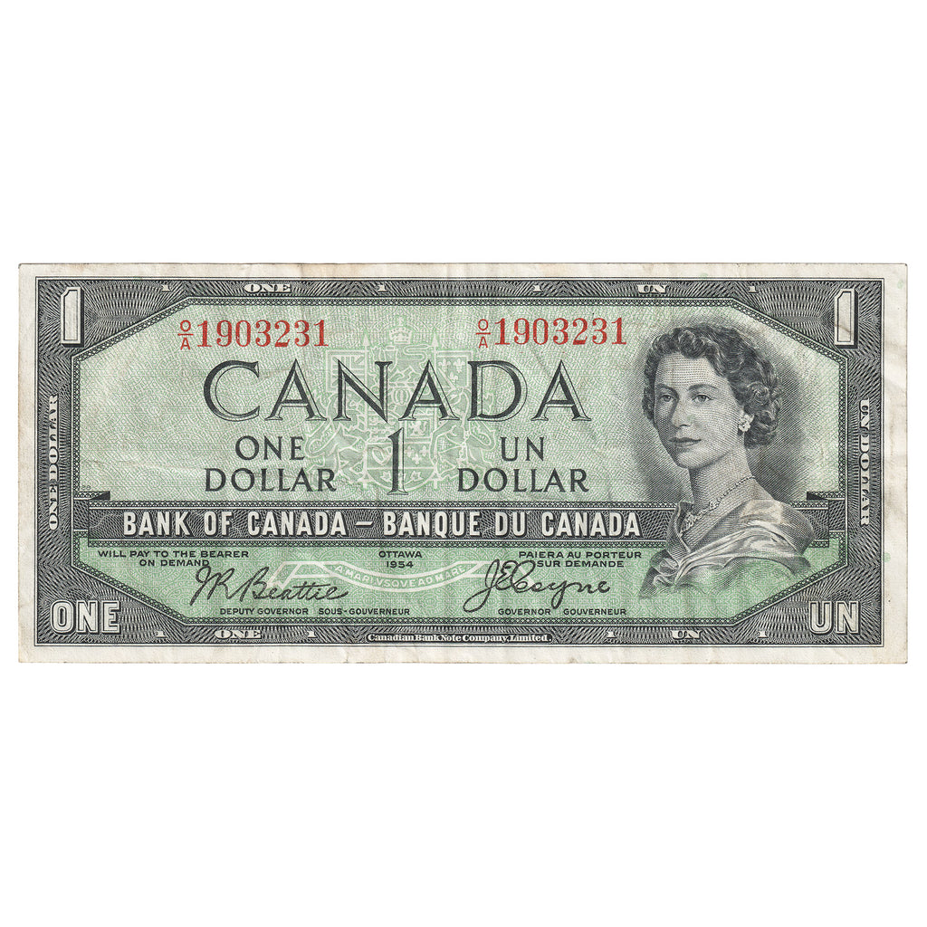 BC-29b 1954 Canada $1 Beattie-Coyne, Devil's Face, O/A, Very Fine (VF20)