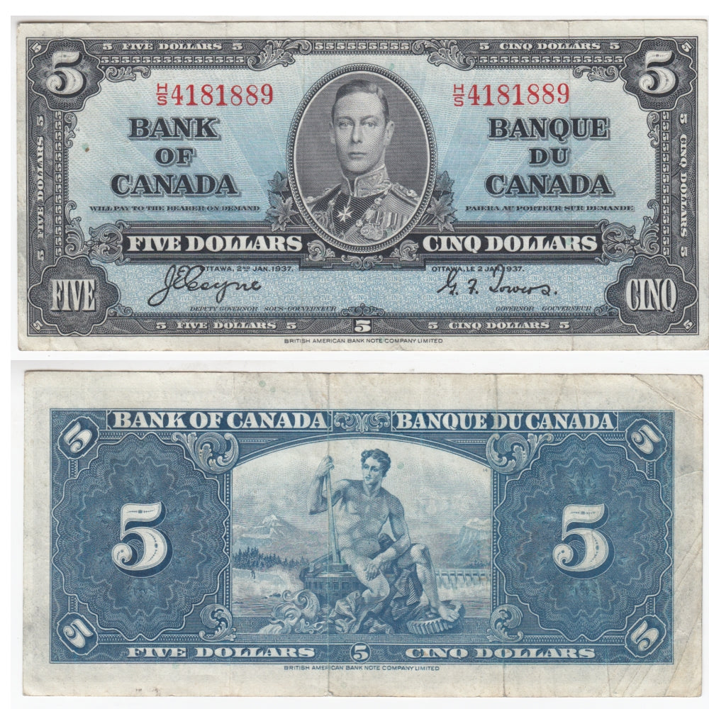 BC-23c 1937 Canada $5 Coyne-Towers, H/S, VF-EF (VF30)