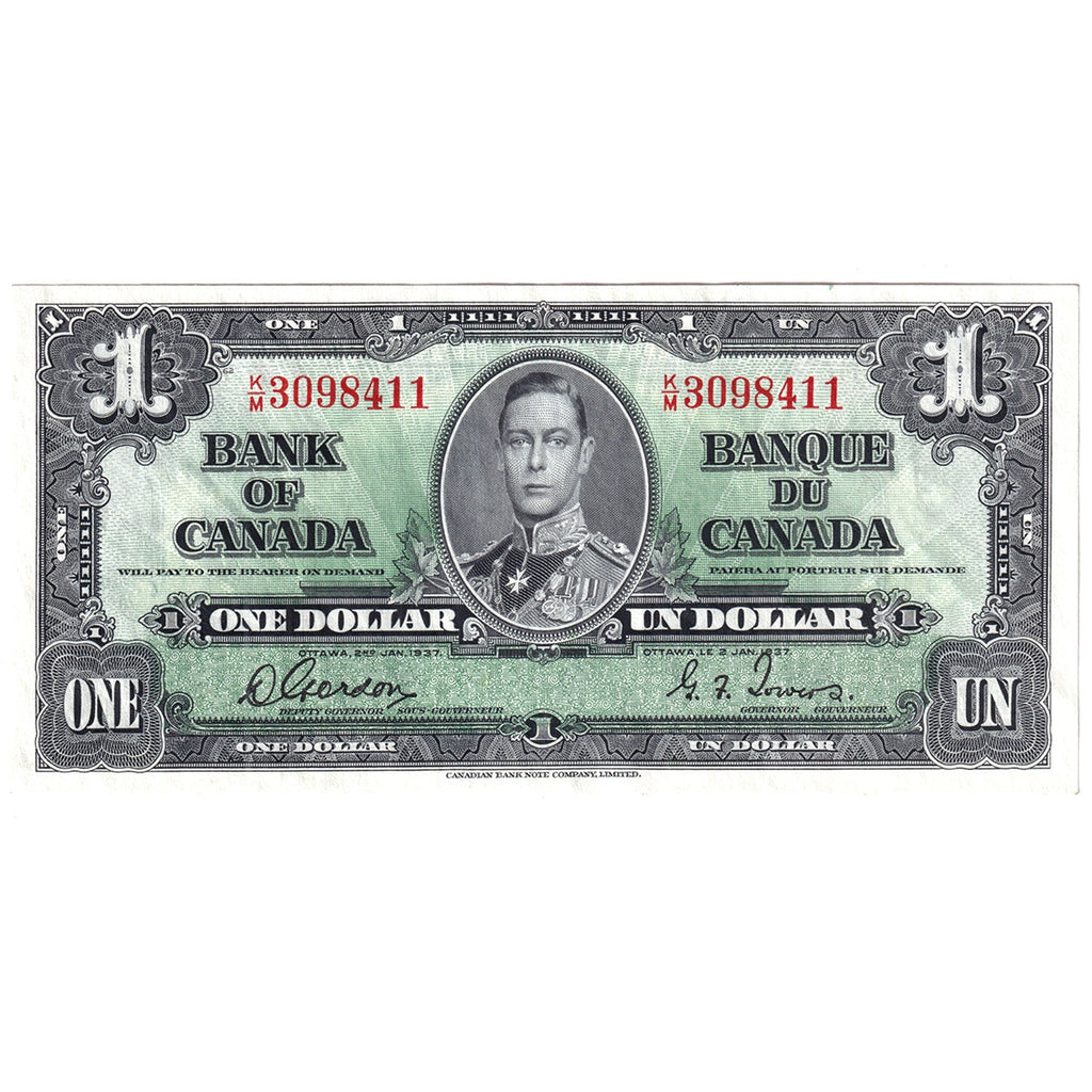 BC-21c 1937 Canada $1 Gordon-Towers, K/M, AU-UNC (AU55)