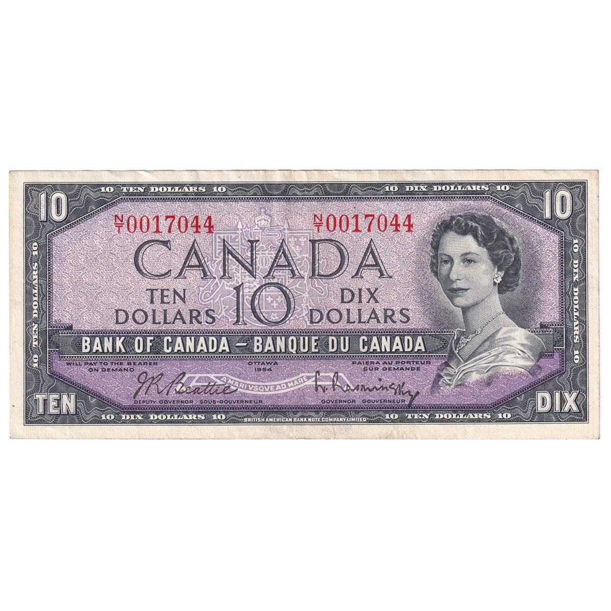 BC-40b 1954 Canada $10 Beattie-Rasminsky, N/T, Extra Fine (EF40)