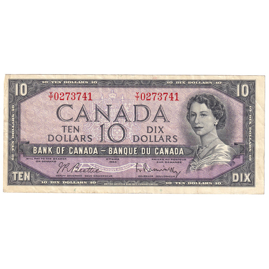 BC-40b 1954 Canada $10 Beattie-Rasminsky, Y/T, VF