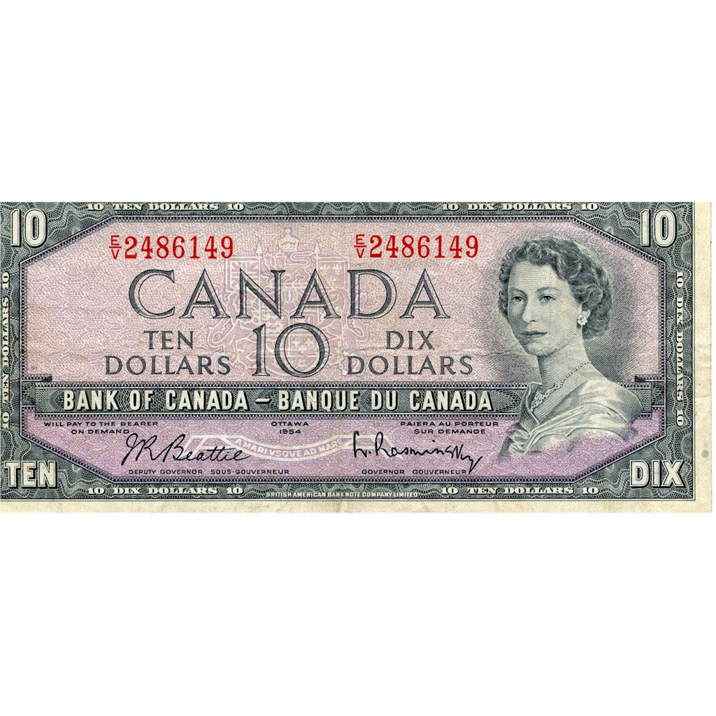 BC-40b 1954 Canada $10 Beattie-Rasminsky, E/V, Fine (F12)