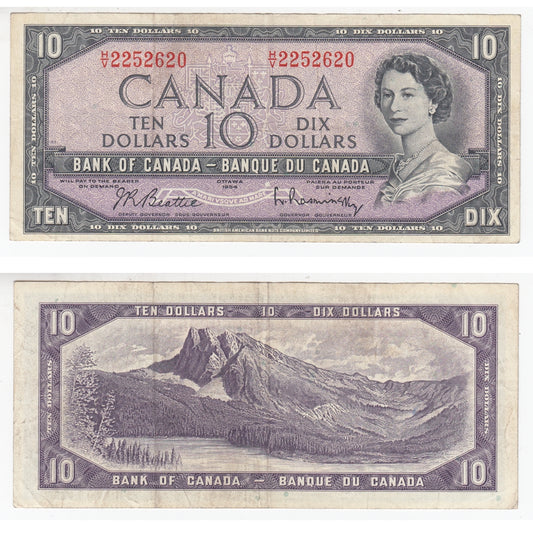 BC-40b 1954 Canada $10 Beattie-Rasminsky, H/V, Very Fine (VF20)