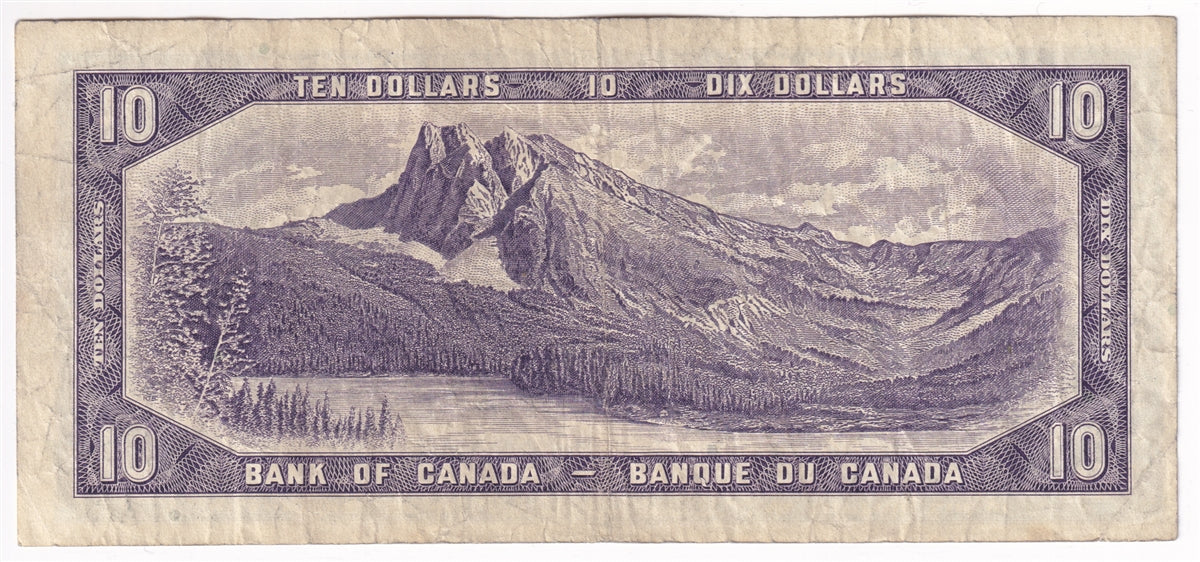 BC-40b 1954 Canada $10 Beattie-Rasminsky, O/V, Fine (F12)