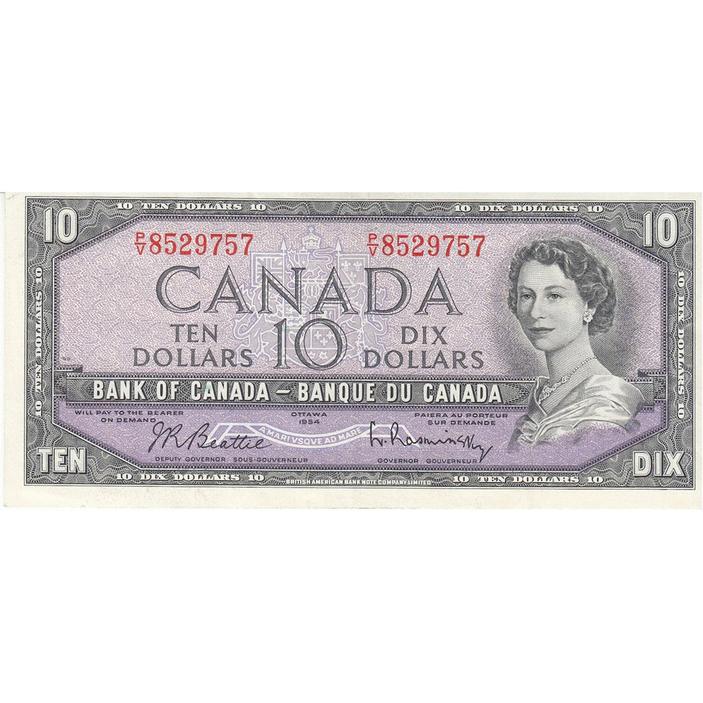 BC-40b 1954 Canada $10 Beattie-Rasminsky, P/V, VF-EF (VF30)