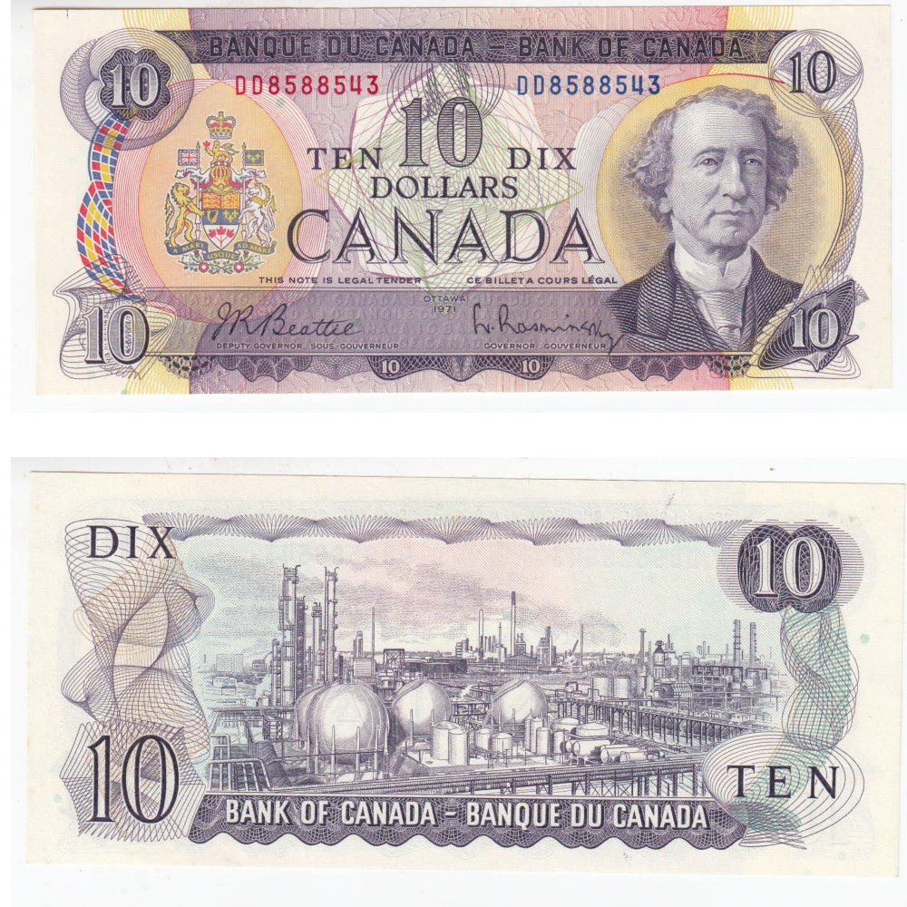 BC-49a 1971 Canada $10 Beattie-Rasminsky, DD, Uncirculated (MS60)
